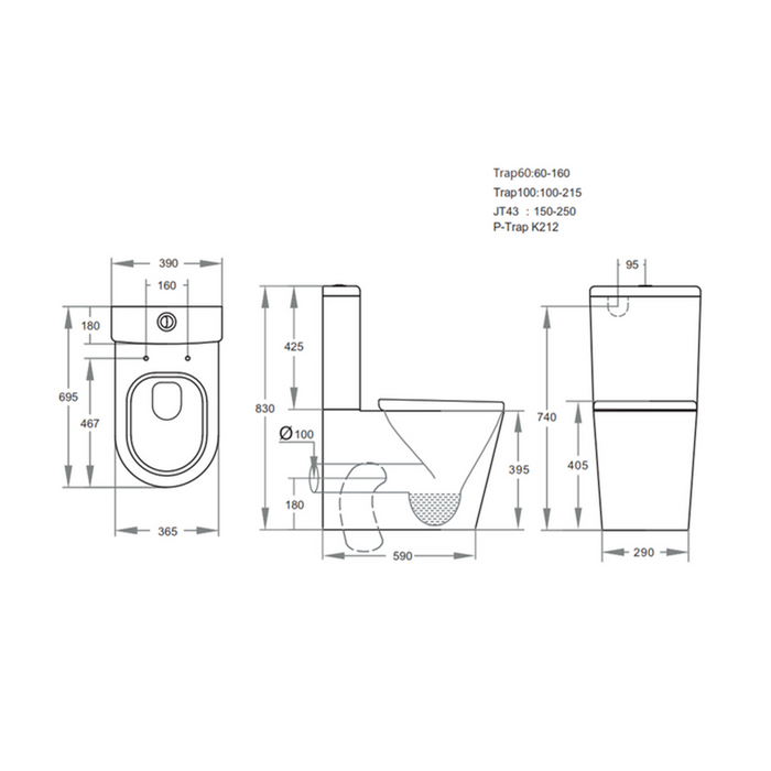 695*390*830mm Poseidon Kasey Gloss Black Box Rim Back To Wall Toilet