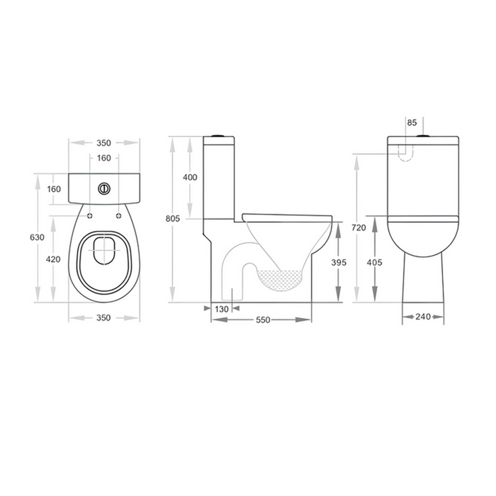 625*350*805mm Poseidon Zion Gloss White Box Rim Closed Couple Toilet