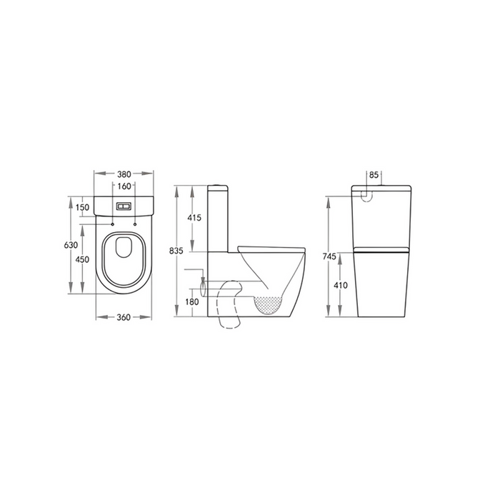 630*380*835mm Poseidon Veda Gloss White Tornado Back To Wall Toilet