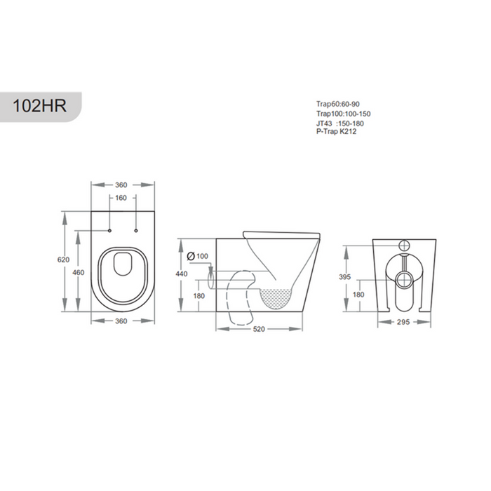 620*360*445mm Poseidon Avis Gloss White Special Needs Rimless Wall Faced Floor Pan