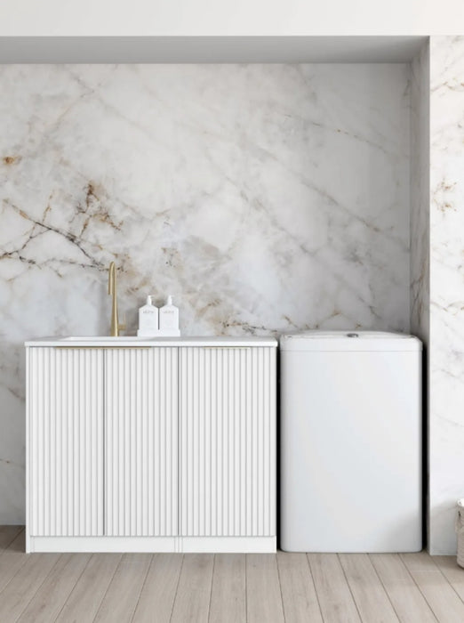 1060*600*900mm Otti Noosa Matt White Fluted Base Laundry Cabinet With Stone Top And Sink