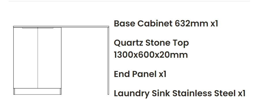 1300*600*900mm Otti Noosa Matt White Fluted Base Laundry Cabinet With Stone Top And Sink