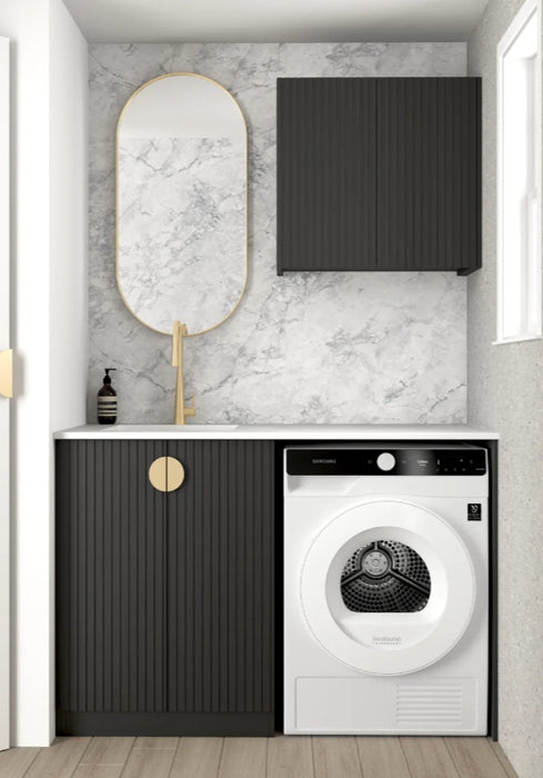 1305*600*2100mm Otti Marlo Matt Black Fluted Moisture Resistant Plywood Laundry Kit