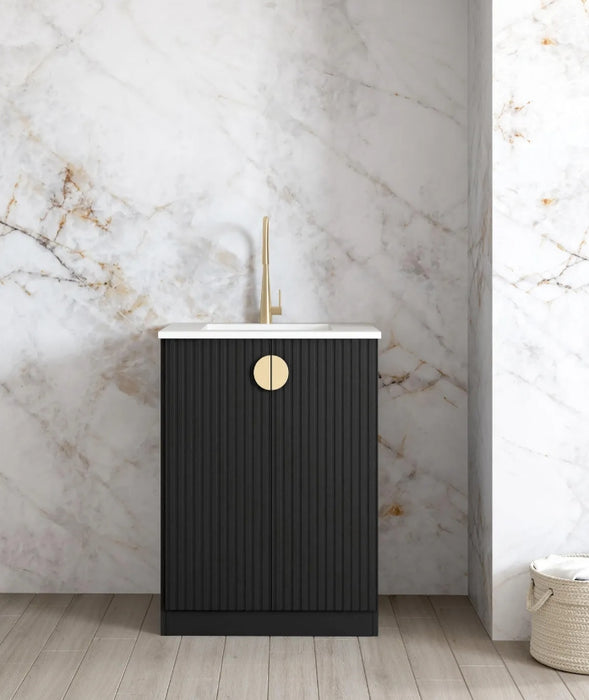 650*600*900mm Otti Marlo Matt Black Fluted Moisture Resistant Plywood Mini Laundry