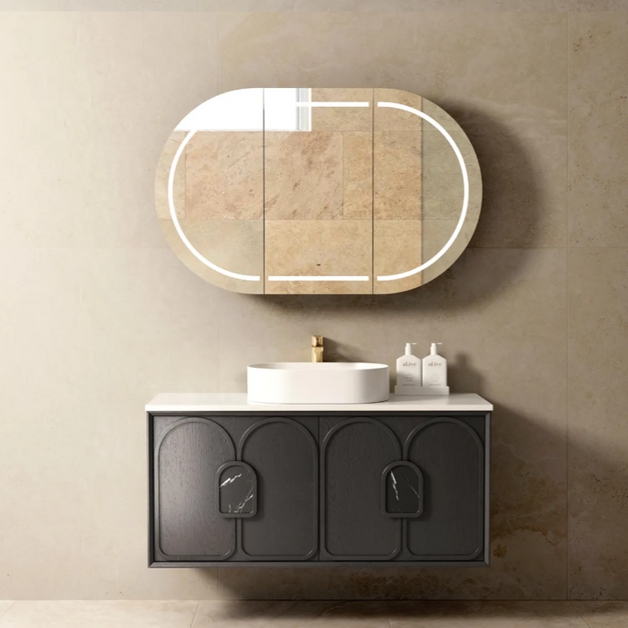 600-1800*460*550mm Laguna Black American Oak High Moisture Resistant Plywood Vanity