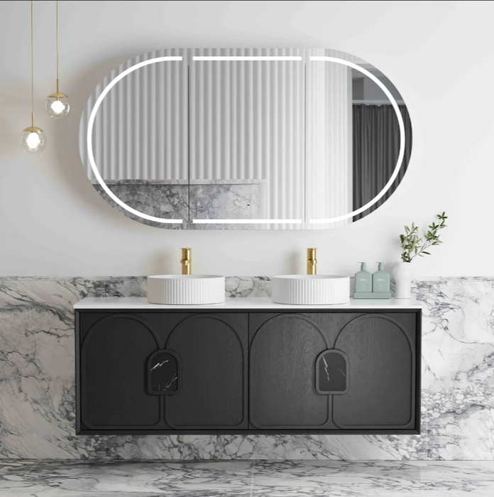 600-1800*460*550mm Laguna Black American Oak High Moisture Resistant Plywood Vanity