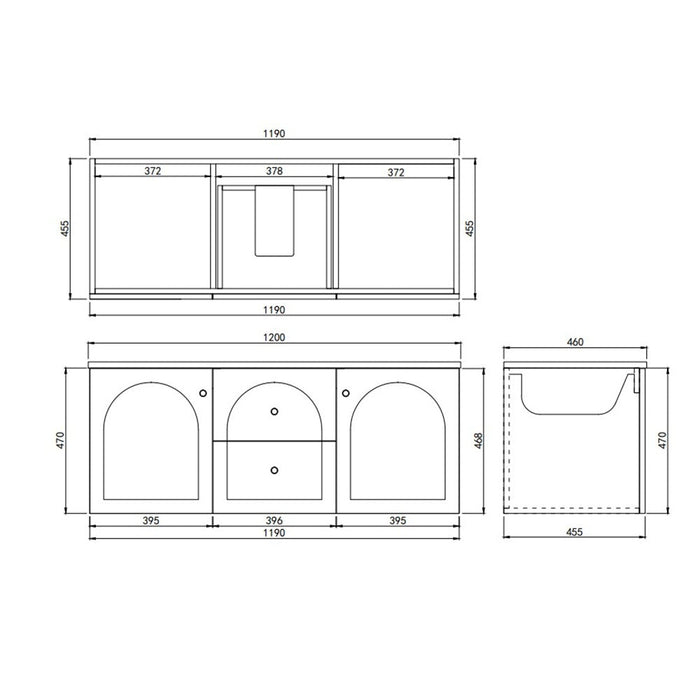 1200*455*470mm Lukka Chester Federation Matt Black PVC Wall Hung Vanity