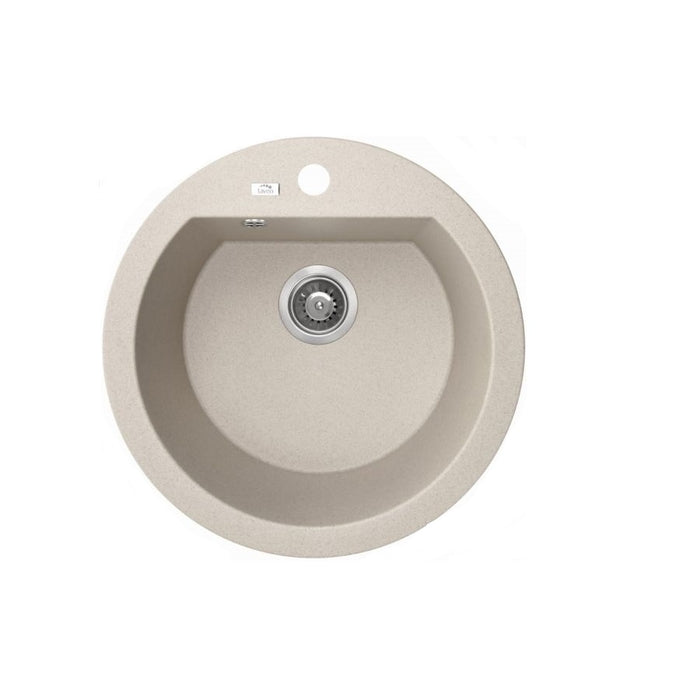510*205mm ACA Laveo Beige Granite Stone Round Sink Single Bowl with Space Saving Siphon and Click-clack Plug Sink - HD reno