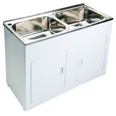 1160*500*870mm (45L+45L) 304 Stainless Steel Double Bowl Laundry Tub with Metal Cabinet