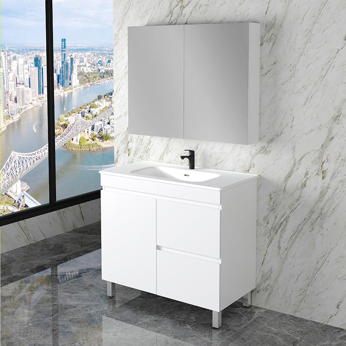 600-1500mm*820*450mm ABS Less Polyurethane Moisture Resistance Gloss White Freestanding Vanity With Kickboard - HD reno