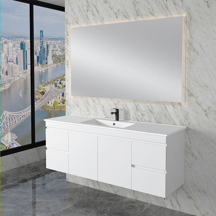 600-1500mm*450*505mm ABS Less Polyurethane Moisture Resistance Gloss White Wall Hung Vanity - HD reno