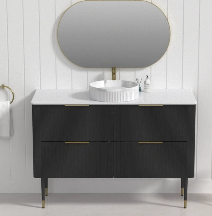 600-1500mm SUN Slim-Line Curved Black Fluted Wall Hung Vanity Cabinet Only