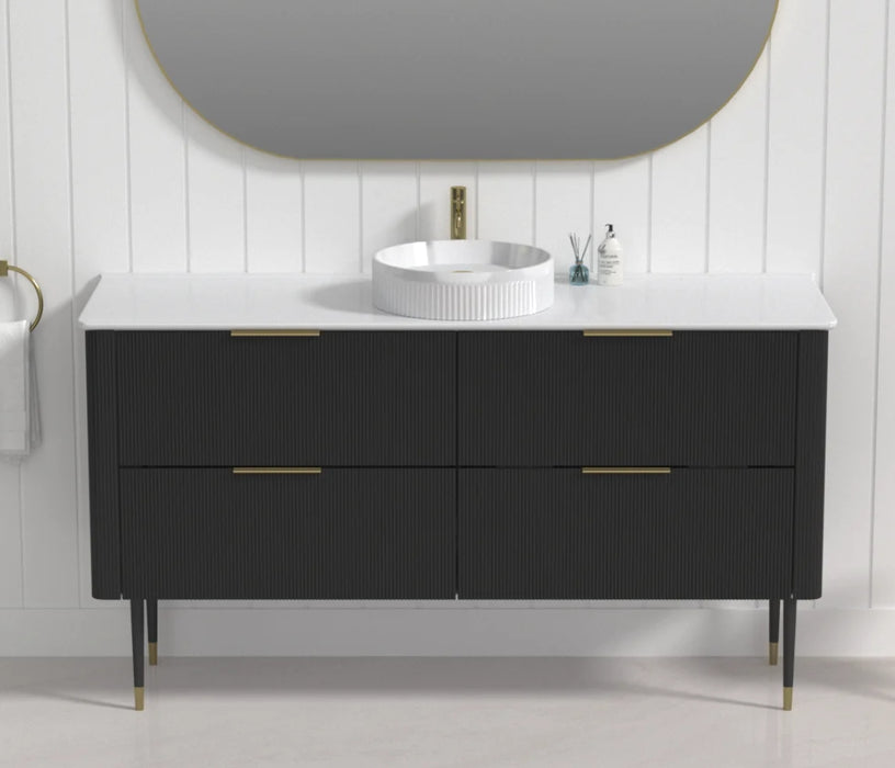 600-1500mm SUN Slim-Line Curved Black Fluted Wall Hung Vanity Cabinet Only