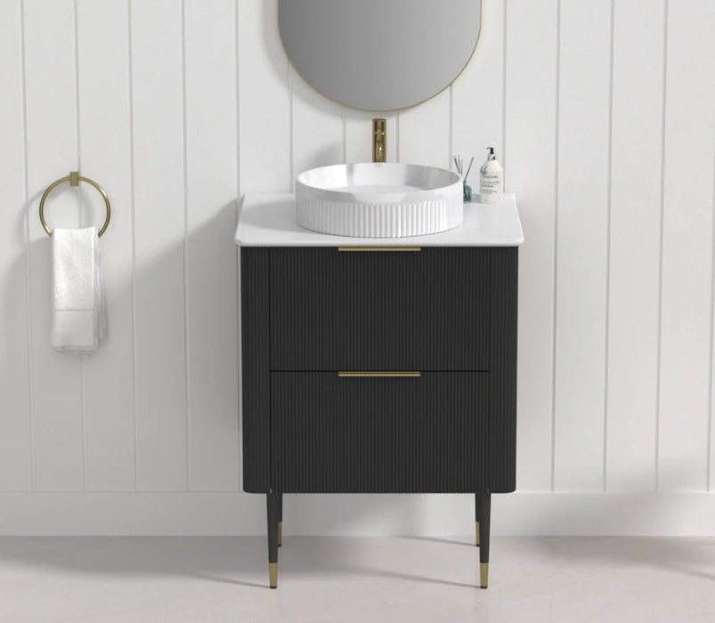 600-1500mm SUN Slim-Line Curved Black Fluted Wall Hung Vanity Cabinet Only