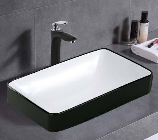 500x370x140mm ABS Logan Matt White/Gloss White/Matt Black Ceramic Square Semi-Inset Basin