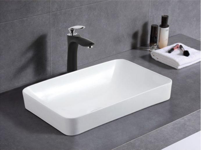500x370x140mm ABS Logan Matt White/Gloss White/Matt Black Ceramic Square Semi-Inset Basin