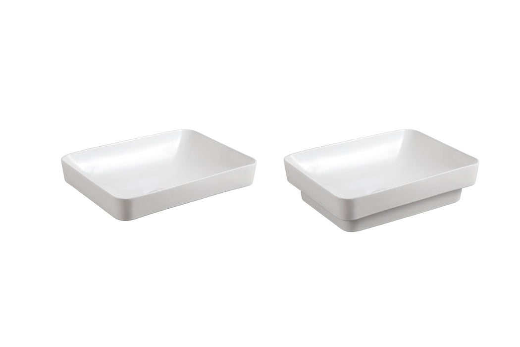500x370x140mm ABS Logan Matt White/Gloss White/Matt Black Ceramic Square Semi-Inset Basin