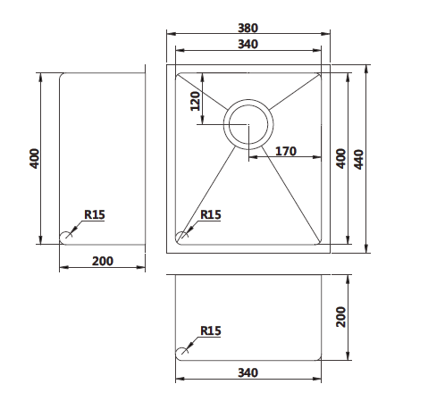 440*380*200*1.2mm MN Stainless Steel Copper Round Corner Single Bowl Top Mount or Undermount PVD Sink