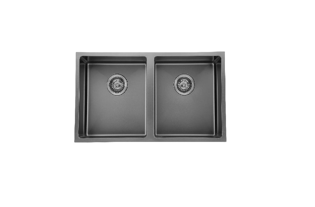 760*440*200/200*1.2mm MN Stainless Steel Gun Metal Round Corner Top Double Bowls Mount or Undermount Electroplated Sink
