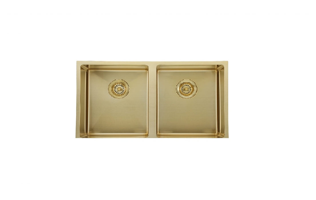 760*440*200/200*1.2mm MN Stainless Steel Light Gold Round Corner Double Bowls Top Mount or Undermount PVD Sink
