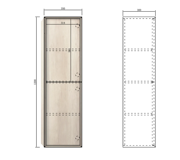 1200mm Byron Natural Oak Wall Hung Vanity and Tall Boy and Shaving Cabinet