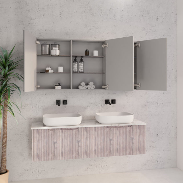 450-1500*720*150mm ABS Geneva Fluted Wall Hung Oak Timber White Oak Mirror Shaving Cabinet