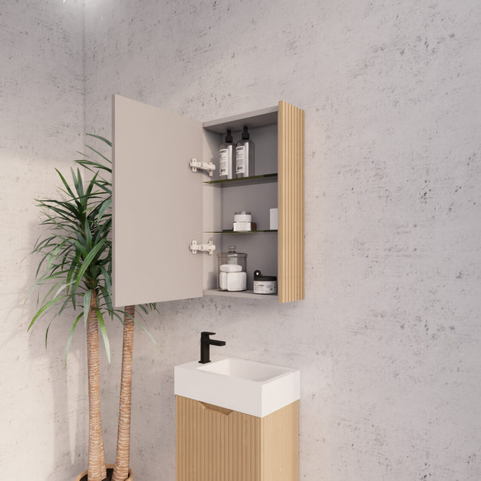 450-1500*720*150mm ABS Geneva Fluted Oak Timber American Oak Wall Hung Mirror Shaving Cabinet