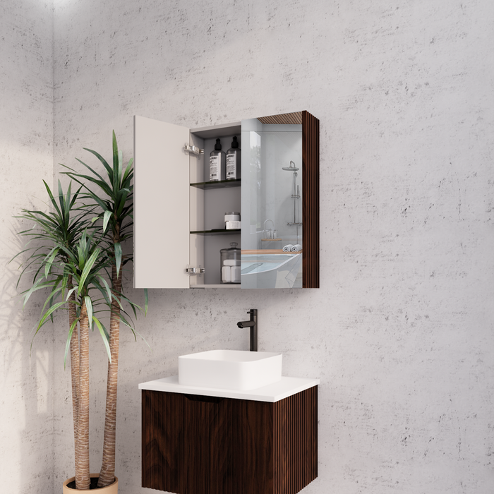 450-1500*720*150mm ABS Geneva Fluted Wall Hung Oak Timber Brown Oak Mirror Shaving Cabinet