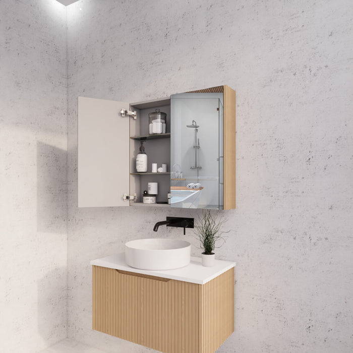 450-1500*720*150mm ABS Geneva Fluted Oak Timber American Oak Wall Hung Mirror Shaving Cabinet