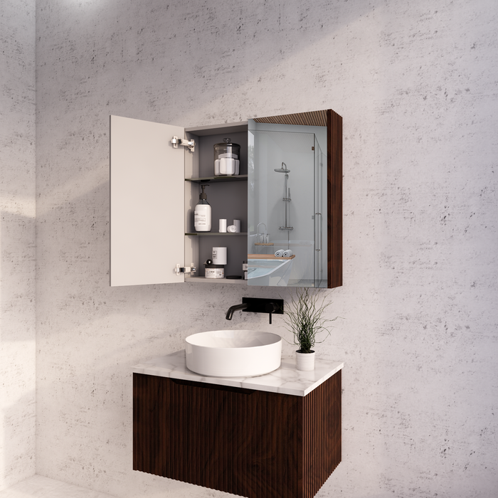 450-1500*720*150mm ABS Geneva Fluted Wall Hung Oak Timber Brown Oak Mirror Shaving Cabinet