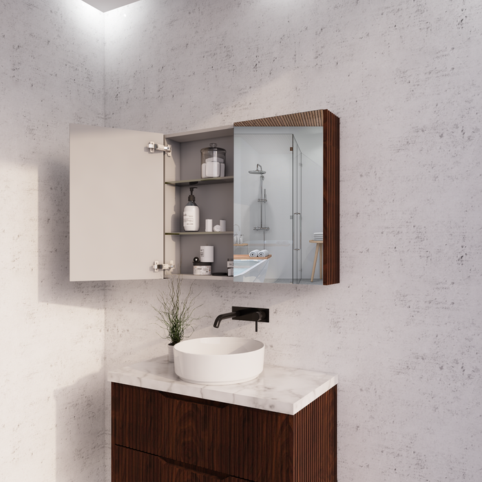 450-1500*720*150mm ABS Geneva Fluted Wall Hung Oak Timber Brown Oak Mirror Shaving Cabinet