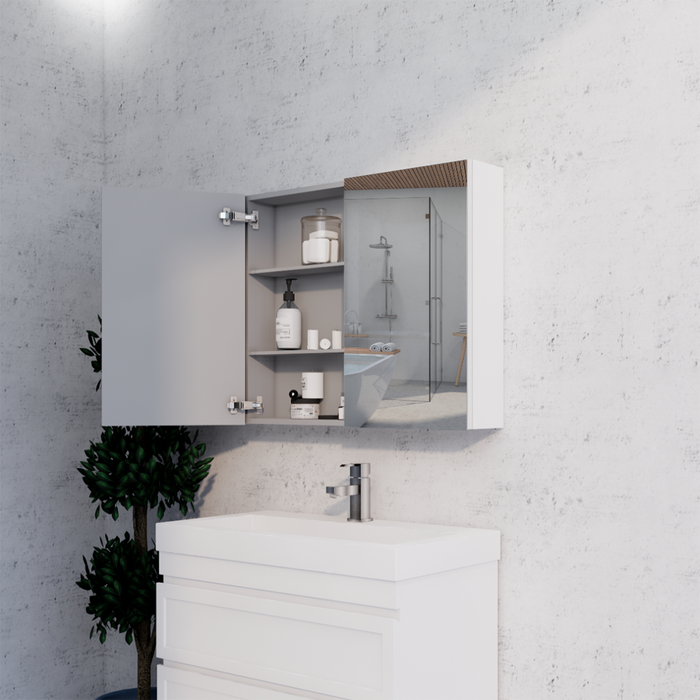 450-1500*720*150mm ABS Geneva Flat Oak Timber Matt White Wall Hung Mirror Shaving Cabinet