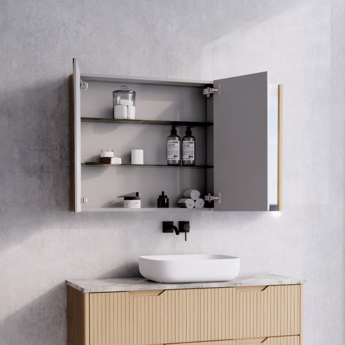 450-1500*720*150mm ABS Geneva Fluted Oak Timber American Oak Wall Hung Mirror Shaving Cabinet