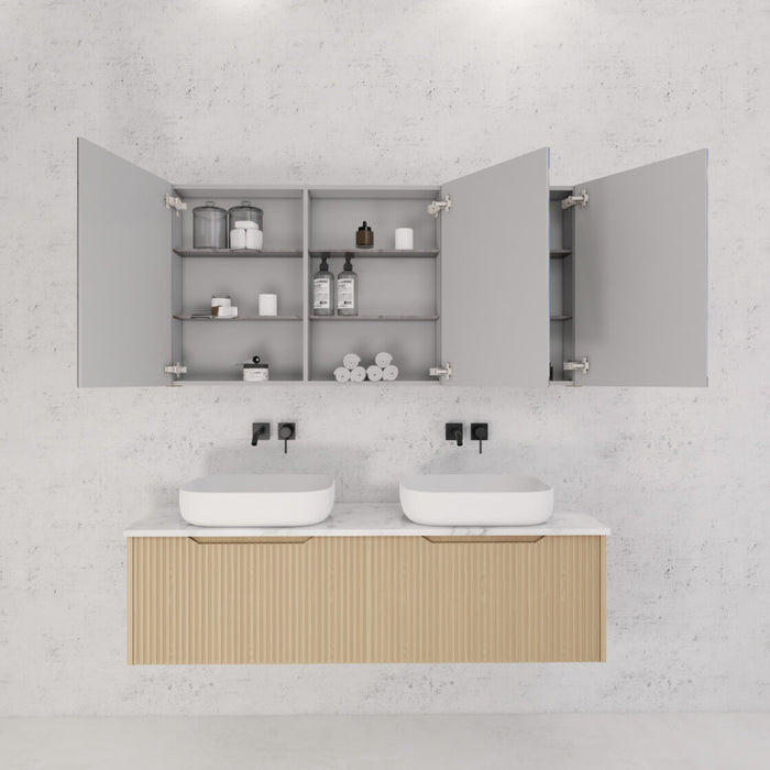 450-1500*720*150mm ABS Geneva Fluted Oak Timber American Oak Wall Hung Mirror Shaving Cabinet