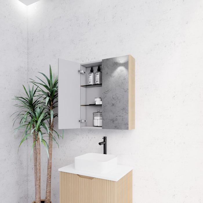 450-1500*720*150mm ABS Geneva Fluted Oak Timber American Oak Wall Hung Mirror Shaving Cabinet