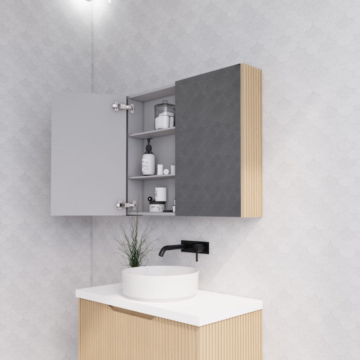 450-1500*720*150mm ABS Geneva Fluted Oak Timber American Oak Wall Hung Mirror Shaving Cabinet