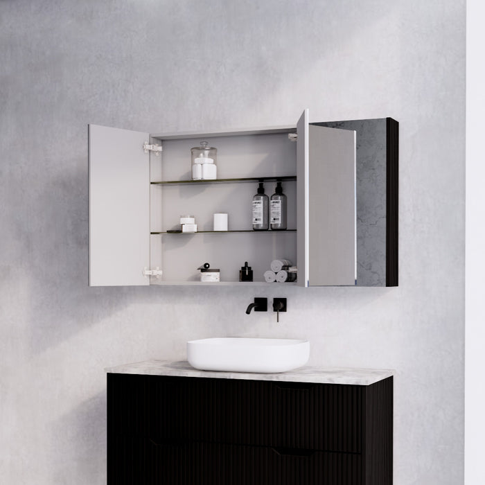 450-1500*720*150mm ABS Geneva Fluted Wall Hung Oak Timber Matt Black Mirror Shaving Cabinet