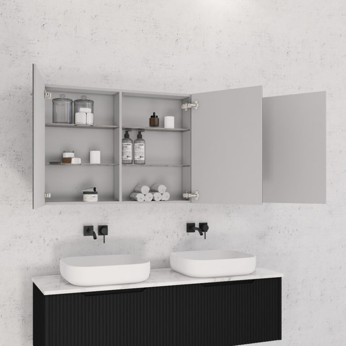 450-1500*720*150mm ABS Geneva Fluted Wall Hung Oak Timber Matt Black Mirror Shaving Cabinet