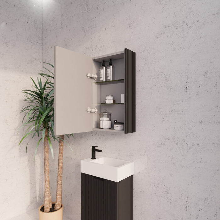 450-1500*720*150mm ABS Geneva Fluted Wall Hung Oak Timber Matt Black Mirror Shaving Cabinet