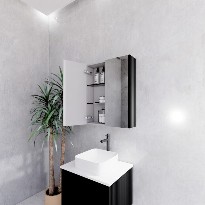 450-1500*720*150mm ABS Geneva Fluted Wall Hung Oak Timber Matt Black Mirror Shaving Cabinet
