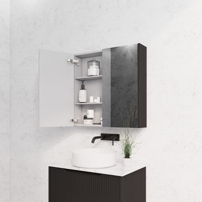 450-1500*720*150mm ABS Geneva Fluted Wall Hung Oak Timber Matt Black Mirror Shaving Cabinet