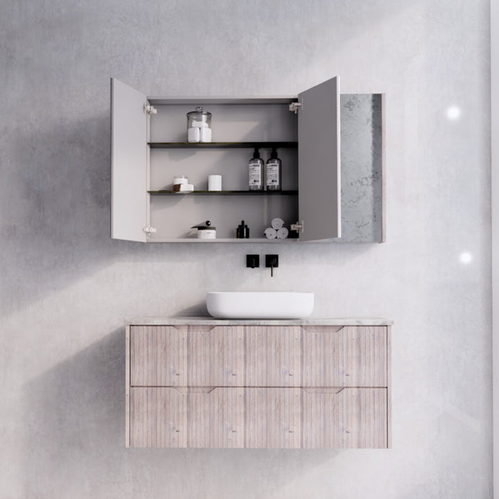 450-1500*720*150mm ABS Geneva Fluted Wall Hung Oak Timber White Oak Mirror Shaving Cabinet