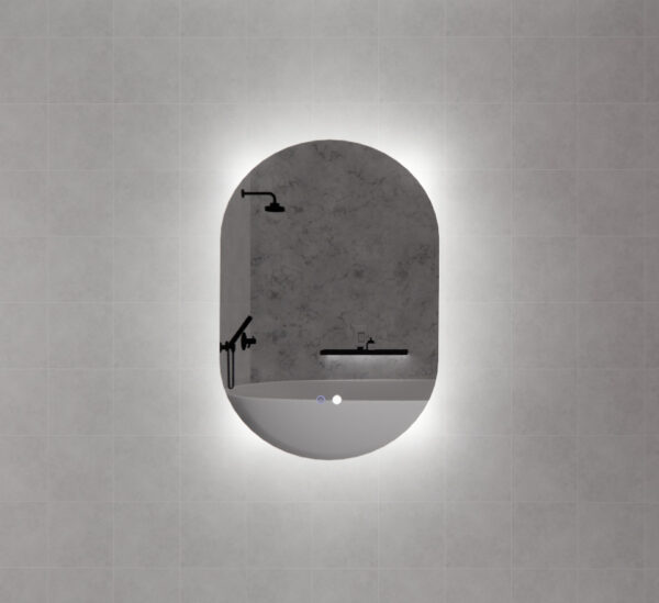 900-1500*45mm ABS O2 Three Color Lights Oval Frameless With Defogging Function and Dimmer Easy Hook LED Mirror