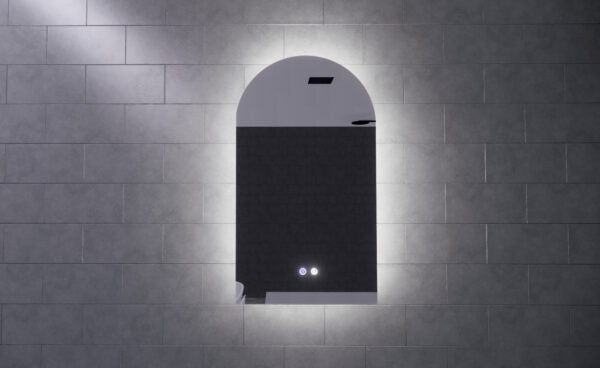 800*450/900*600mm AR1 Three Color Lights Frameless With Defogging Function and Dimmer Easy Hook LED Mirror - HD reno