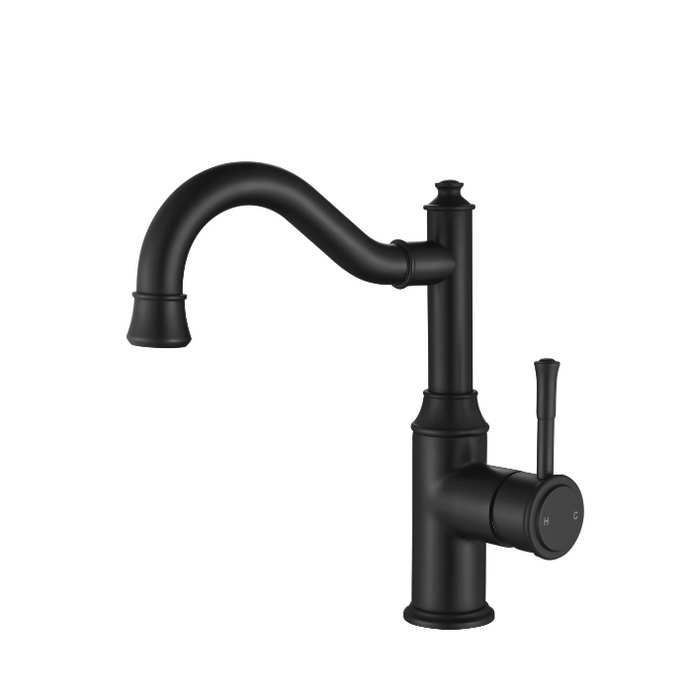 Modernnational Montpellier Shepherd's Matt Black Solid Brass Crook High Rise Basin Mixer