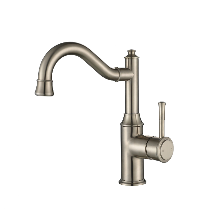 Modernnational Montpellier Shepherd's Brushed Nickel Solid Brass Crook High Rise Basin Mixer