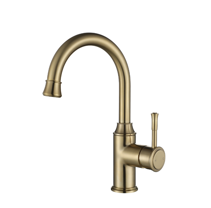 Modernnational Montpellier Brushed Bronze Solid Brass Gooseneck High Rise Basin Mixer