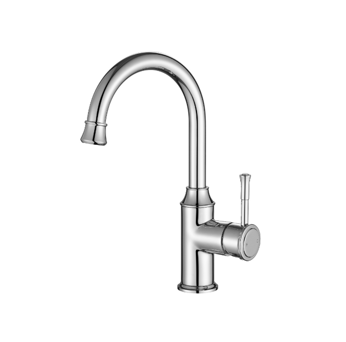 Modernnational Montpellier Chrome Solid Brass Gooseneck High Rise Basin Mixer