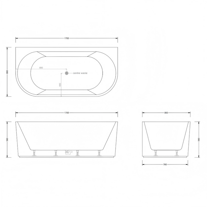 1500-1700*750mm Broadway Mallorca Fluted 10 Jets Matt White/Gloss White/Matt Black Back To Wall Spa Bathtub