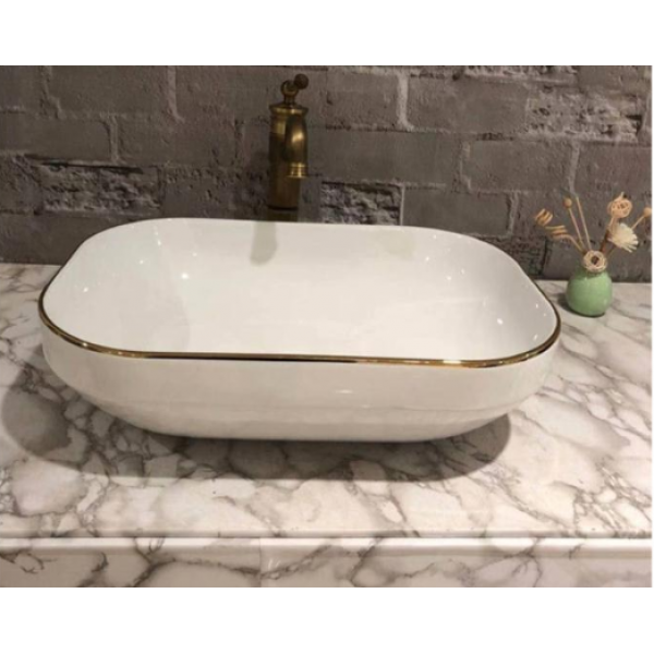 510*400*145mm SIMA Gloss White Ceramic Above Counter Basin Electroplating Gold Top Line 32mm No OverflowWaste Not Included With Basin